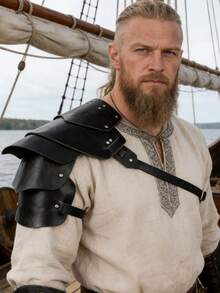 1pc Men's Medieval One Shoulder Armor | Gothic Style PU Leather Shoulder Guard | Adjustable Criss-Cross Strap | Cosplay/Knight/Dark Warrior Accessory | Men's Fashion Armor - Multicolor - View 1