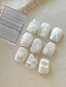 Lace Embossed Floral Bowknot High Transparency 3D Embossed Creative DIY Silicone Nail Art Mold - Clear - View 3