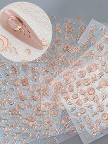 12pcs/Set 3D Black Starlight Moon Nail Art Sticker Bohemia Style Sun Snake 12Constellation Nail Decals Adhesive Nail Supplies 8*10cm - Multicolor - View 7