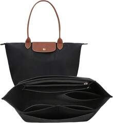 ¡RecomendadoOrganizador de bolsos para  le pliage, Bolso de Mano de Fieltro para Mujer, Organizador de Bolsos, con 7 Compartimentos, Bolsa de Almacenamiento para Billetera¡Top de Temporada - Negro, grande - Ver 10