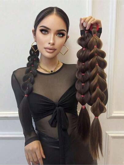 1pc Black Long Straight Ponytail Wig With Elastic Band, Women Synthetic Straight Hair Extension