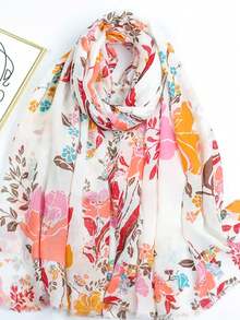 1pc New Ditsy Floral Tassel Scarf, Lightweight Breathable Elegant Style, Women's Sun Protection Travel Scarf - Multicolor - View 1