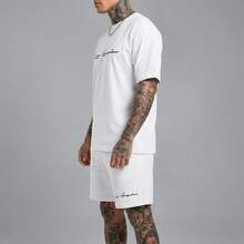 Kit 2 Men's Set Los Angeles T-Shirt 100% Cotton + Comfortable Summer Tactel Shorts - Đen và trắng - Xem 2