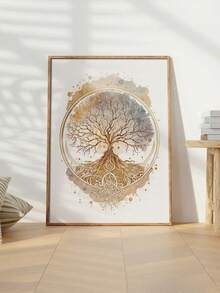 Tranh treo tường hình cây sự sống - Trang trí tâm linh, yoga và tư duy tích cực, điểm nhấn vàng, tranh không khung, thích hợp cho nhà cửa, văn phòng, phòng thiền, phòng tập yoga, tranh canvas có vân, trang trí nhà theo phong cách Zen. - Nhiều màu - Xem 9