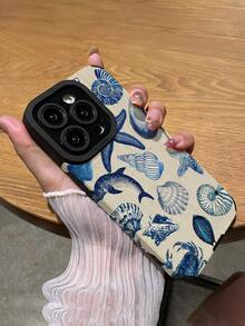 1个简约个性化海洋元素细线贝壳图案竖条纹仿皮软保护手机壳，适合作为礼物送给朋友和爱人，兼容苹果 17/17AIR/17PRO/17PROMAX - 彩色 - 查看 5