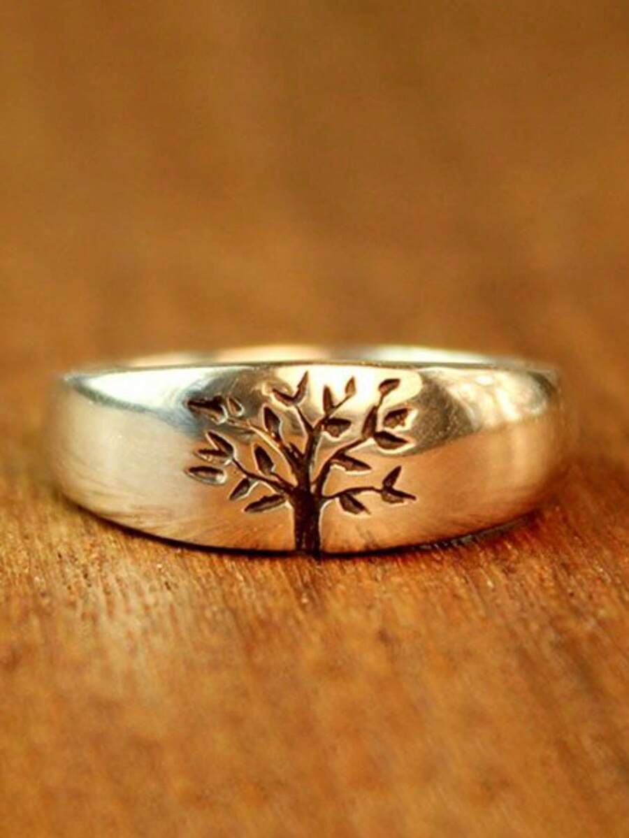 1 pieza Anillo de cobre vintage con diseño del árbol de la vida, regalo de joyería para boda, compromiso y fiesta - Dorado - Ver 1