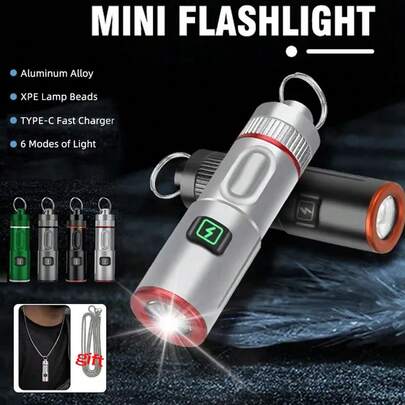 Nueva Mini Linterna Brillante Zoom de Aleación con Carga Rápida Tipo-C, Linterna de Collar de Aleación