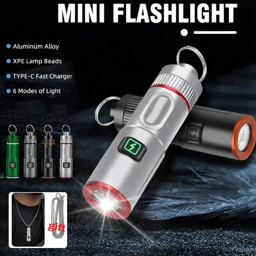 Nueva Mini Linterna Brillante Zoom de Aleación con Carga Rápida Tipo-C, Linterna de Collar de Aleación - flash - Ver 1