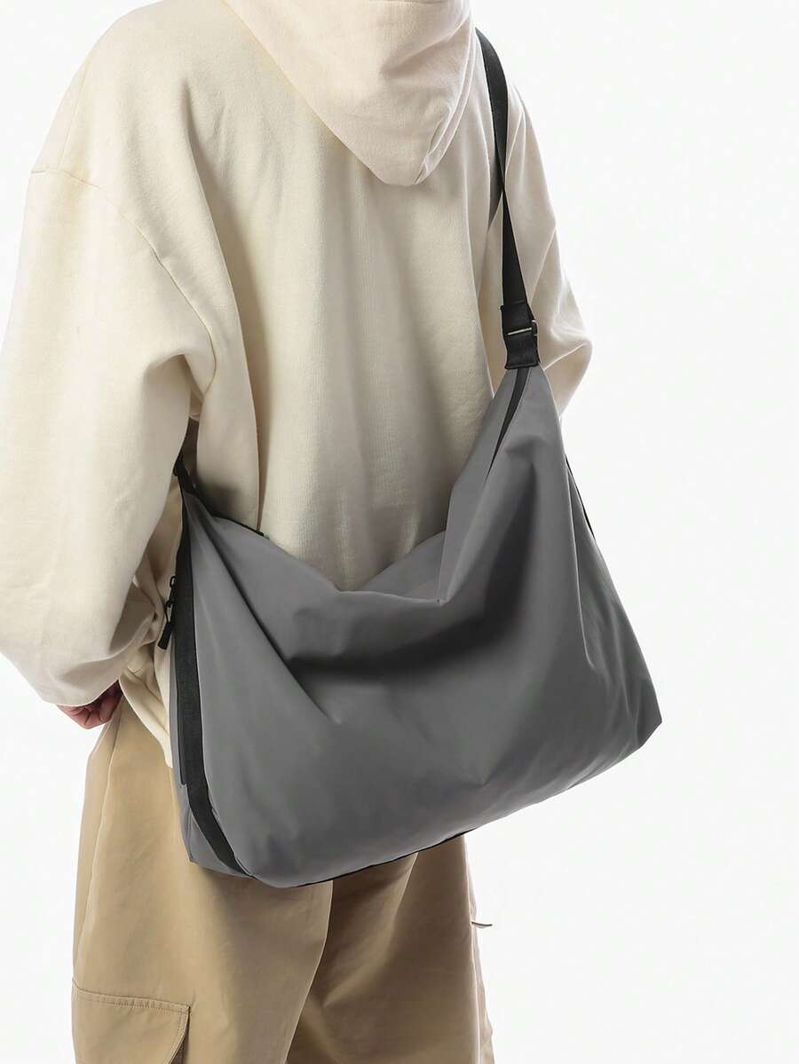 1pc Men's Lightweight Fashion Messenger Bag, Casual Men's Shoulder Bag Crossbody Bag, Large Capacity Relaxed Style College Style Japanese Sports Unisex Courier Bag - Grey - View 1