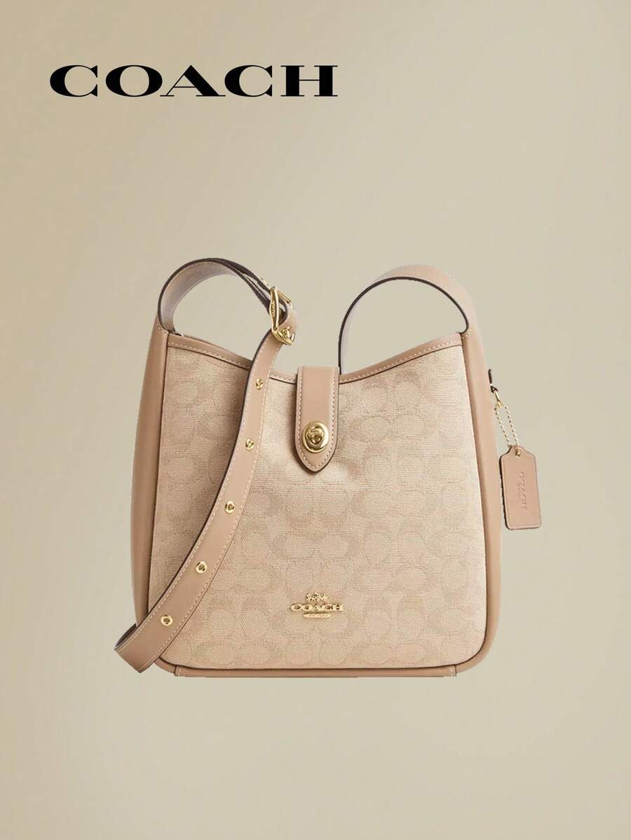 Coach Hadley 25 金屬標誌Logo 人造皮革 單肩斜背包 小號 女款 - 沙色 - 查看 1