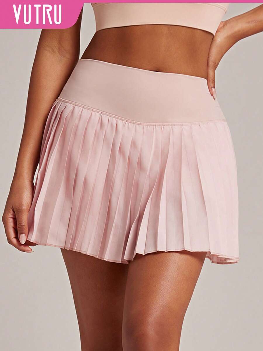 Váy thể thao xếp ly cạp cao 2 trong 1 tích hợp quần short, chống cọ xát, thích hợp cho cầu lông, tennis mùa hè. - Màu Hồng baby - Xem 1