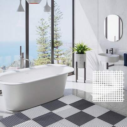 6/12pcs White & Gray 11.8inX11.8in Interlocking Non-Slip Tiles, Shower Mat, Suitable For Bathroom, Deck, Swimming Pool, Patio, Balcony, Dog House