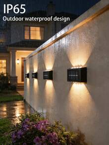 1/2/6 Stücke Solarwandleuchten, 8/10 LED Automatik-Sensor wasserdicht, Auf- und Abwärtsbeleuchtung Außendekorationslampen für Garten, Garage, Terrasse, Deck, Treppen - Schwarz - Übersicht 4