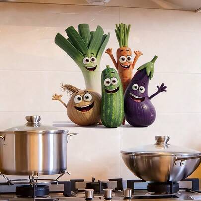 1pc 2D Cute Cartoon Vegetable Wall Sticker, PVC Self-Adhesive, Semi-Matte, Easy To Apply, Suitable For Kitchen, Living Room, Bathroom Decor