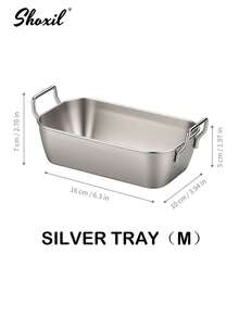 shoxil 1 pieza Bandeja rectangular de acero inoxidable con asas, adecuada para restaurante, sala de estar, cocina, fiesta, Eid - Bandeja (Plata) - Ver 12