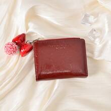 European And American Fashion Butterfly Pearl Wallet, Women Short Bifold Wallet, Lightweight Compact Multi-Card Slots Zipper Coin Purse - Burgundy - View 1