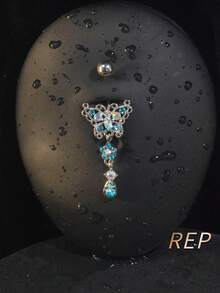 Gold-Plated Curved Barbell, Belly Button Rings, Surgical Stainless Steel Inlaid Glitter Zirconia,Butterfly Piercing Jewelry For Women, Daily Wear & Holiday Gift& Date& Party - Multicolor - View 3