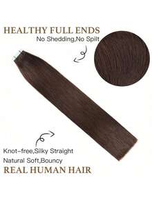 [20 Pieces/Pack/50 G, 40-66 Cm, Dark Brown 2#, Real Hair Extensions] Tape-In Real Hair Extensions, Remy Quality, Straight, Invisible Adhesive Strips. Suitable For Women For Daily Use. - S2 - 查看 3