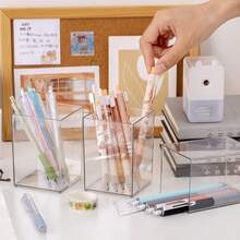 Creative Student DIY Desktop Square Pen Holder, Minimalist Acrylic Transparent Stationery Organizer - Transparent Pen Holder - View 3