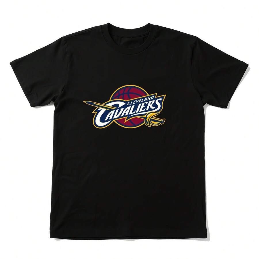 NBA Cleveland Cavaliers T-Shirt, Featuring A Vintage Team Logo Print. Suitable For All Seasons, This 220g Pure Cotton Single-Sided Printed Crew Neck Short-Sleeved T-Shirt Is A Fun Printed Men's Top Designed For Basketball Fans. - 白色 - 查看 1