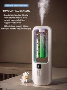 A White Minimalist Automatic Essential Oil Diffuser With Romantic Multi-Color Ambient Lighting And 5 Adjustable Working Modes. This USB Rechargeable Aromatherapy Diffuser Can Serve As An Electric Air Freshener For Hotel, Home, Bedroom, Living Room, Office, Pet Room, And Bathroom Odor Elimination. - White - View 5