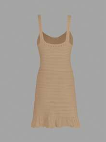 女士极简镂空性感沙滩罩衫吊带裙，适合夏季度假 - 駝色 - 查看 7