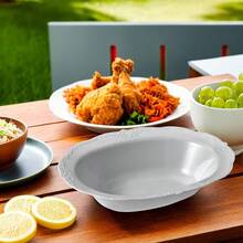 Oval Disposable Plastic Bowls With Embossed Rim - 35 Oz. Pack Of 3 - Weddings, Showers, Catered Events Everyday Dining - Gray - View 3