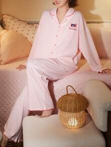 2pcs Disney Magic Mickey Mouse Print Cotton Pajama Set, Long Sleeve, Pink, Couple Sleepwear, Spring/Autumn - Pink - View 3