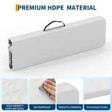 Banco Plegable de Plástico 6Ft, Portátil con Asa de Transporte, Impermeable HDPE para Exterior, Picnic, Camping y Fiestas, Blanco - Blanco - Ver 4