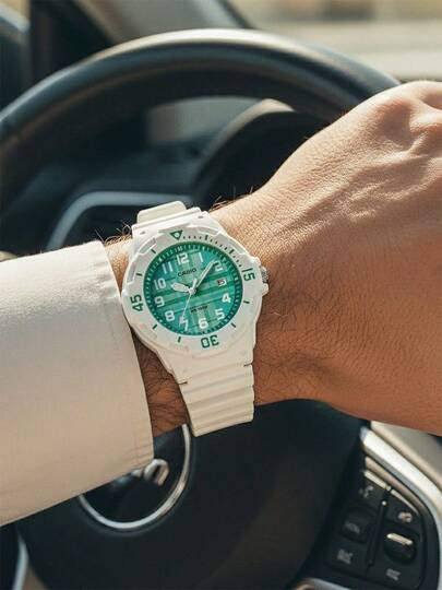 Casio Women's Fresh Mint Green Sports Watch, Watches For Men White Resin Strap And Blue-Green Checkered Dial, Cute Summer Girl's Wristwatch LRW-200H-3C