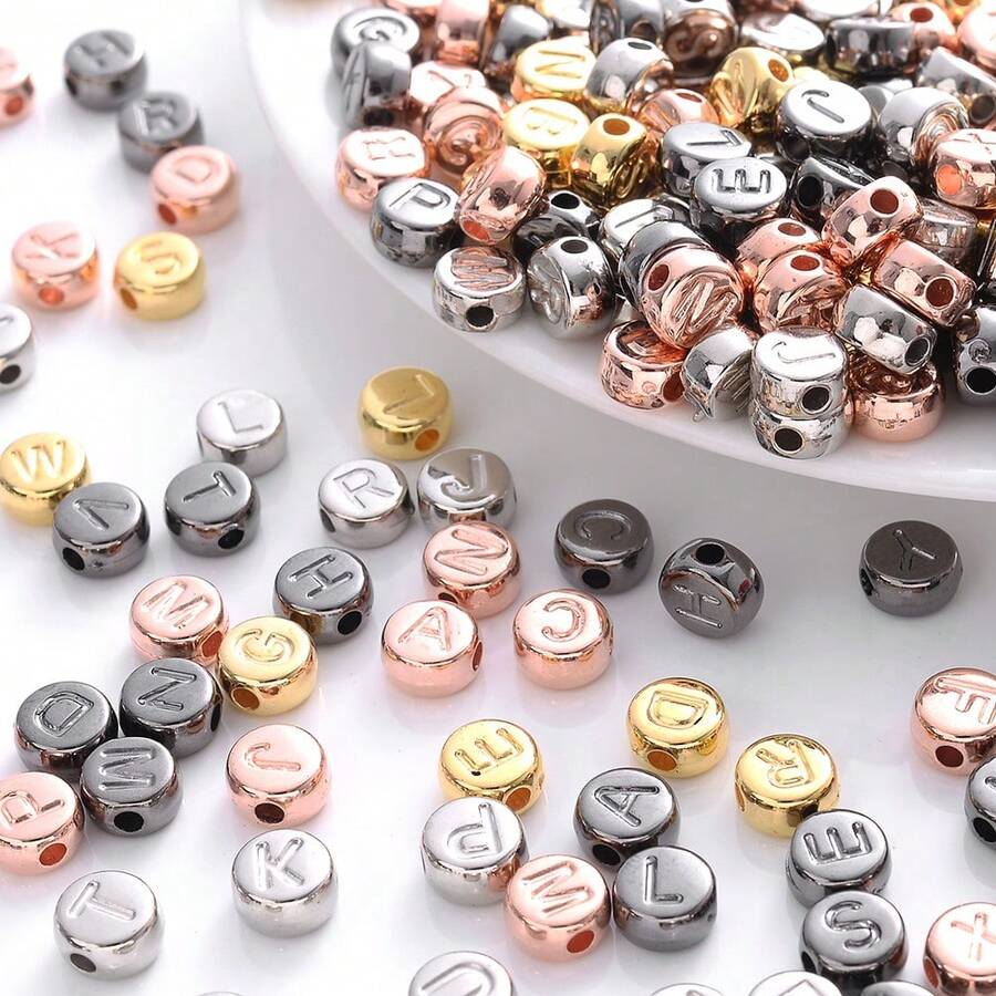 100Pcs/Lot Vintrage Golden Silvery Letter Beads Flat Round Acrylic Alphabet Spacer Beads For Jewelry Making DIY Bracelet Necklace - Letter Beads - View 1