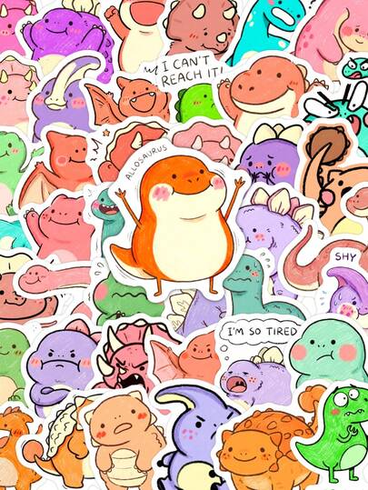 50张恐龙贴纸套装 - 各种恐龙图案，配有生动的对话框，非常适合用于剪贴簿、课堂奖励表和送给恐龙爱好者的礼物