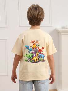 Áo thun ngắn tay cổ tròn in họa tiết phong cách thường ngày cho bé trai, thích hợp mặc mùa hè. - Màu be - Xem 2