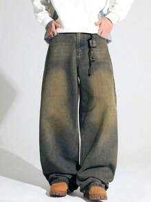1 pieza Jeans de pierna recta con ajuste holgado y estilo unisex para parejas - Bronce - Ver 5