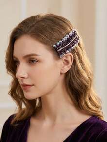 1pc Handmade Crystal Hair Clip, Elegant Princess Style Beaded Spring Clamp Headpiece, Suitable For Bride, Wedding, Celebration, Carnival, Party, Casual Wear - Multicolor - View 2