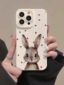 心形兔子彩绘简约时尚创意防震手机壳，兼容 17/17Pro/17ProMax、16/11/16Pro/16Plus/16ProMax/16E/15ProMax/13/14/12/XS/XR/7G/8P、Galaxy S25/S25Plus/S25 Ultra/A16/A36/A26/A56/A50/A12/A32 - 彩色 - 查看 1