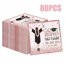 80/40/20入 13*13英吋 粉金色女性畢業季主題一次性餐巾紙 鑽石紋理圖案，適用於畢業季派對、畢業慶祝、家庭聚會及餐廳裝飾餐巾 - 粉色 - 查看 15