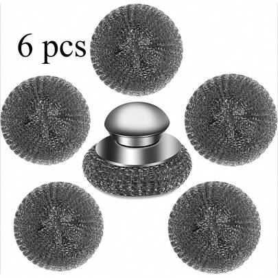 Steel Wool Scrubber Set With Replacement Steel Pads, Stainless Steel Scrubber With Handle For Cleaning Stubborn Stains On Cast Iron, Pots, Pans, Grill, Stove, Sink