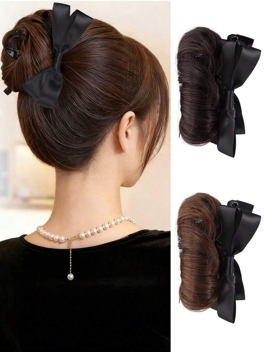 Bun-Style Synthetic Wig With Clip-On Hair Clip, Bow-Tie Wig, Suitable For Everyday Wear. - Multicolor - View 1