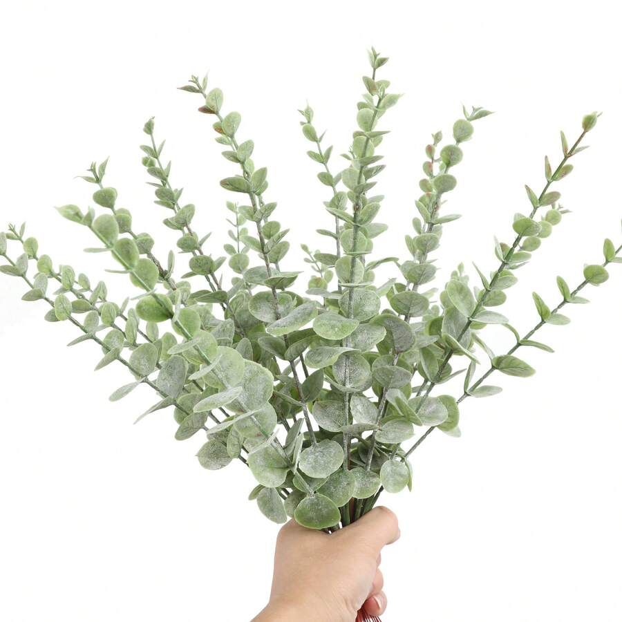 24 PCS 20 Inches Artificial Eucalyptus Stems Realistic Faux Eucalyptus Branches Leaves For Wedding Bouquet Home Table Vase Decor - 綠色撲粉 - 查看 1