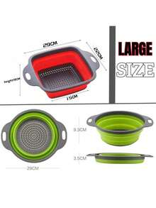 Foldable Silicone Colander - Space-Saving Vegetable Washing Basket - Durable Kitchen Sink Strainer Basket - Easy To Clean, Suitable For Pasta, Vegetables And Fruits (Green, Blue, Red) - L - View 12