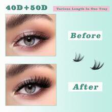 JOSIEZOEY Lash Clusters 40D+50D Individual Lashes 280pcs 0.07D 9-16mm Lash Extensions Cluster Lashes Thin Band Natural Cluster Eyelashes DIY Eyelashes Extension At Home(0.07D-9-16MM-Thin Band-Natutal) - 4+5D - 查看 7