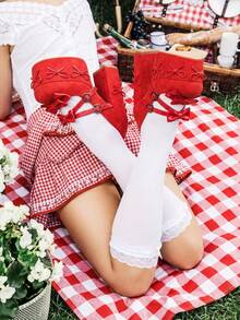 Platform Chunky Bow Heels For Women Mary Jane Heels Goth Round Toe Shoes Chunky High Heel Y2K Heels - 紅色 - 查看 8