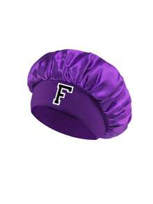 1顶儿童A-Z字母粉色弹力宽檐缎面帽 - 舒适睡眠帽，护发，超柔软透气设计，带防滑内衬 - 紫色 - 查看 8