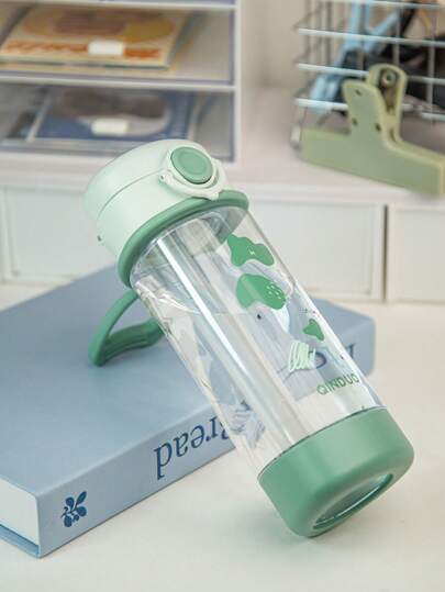 1pc 380ML Children's Straw Cup, Student Water Bottle, Tritan Material , Leak-Proof Lock, Shockproof, Marked Scale With Round Handle, Suitable For Babies 6 Months+, Home, Outdoor, Kindergarten, School, Cute Cup, Holiday Gift