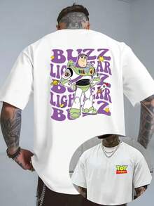 Authorized By Disney, Disney Toy Story Buzz Lightyear Star Rocket Planet Printed Men's T-Shirts, Essential For Fans, Japanese Casual Wear And Comic-Con Dress-Perfect Gift For Fans, Pop Culture Costumes, Bright Prints, Durable Fabrics, And Role-Themed Tops. - trắng - Xem 1
