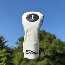 New Numeric Design Wooden Shaft Head Cover, Mixed Golf Club Head Cover, PU Leather Golf Club Head Cover - White - View 3