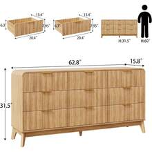 Fluted 5/6/9 Drawer Dresser For Bedroom, Chest Of Drawers With Curved Profile Design, Modern Wooden Dresser TV Stand With Organizer Storage For Living Room, Entryway, Natural Oak - 淺棕色-2 - 查看 5