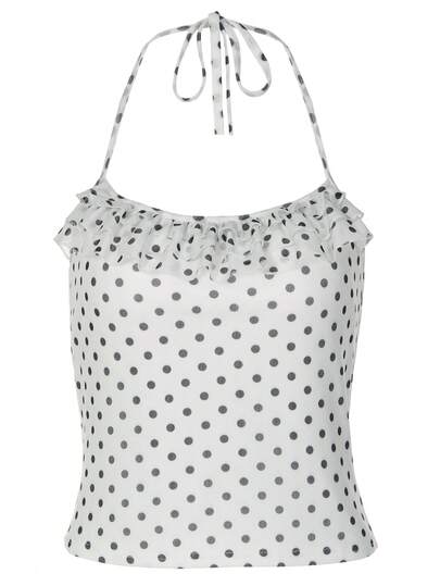 Women Polka Dot Ruffles Halter Backless Top