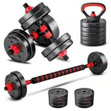 Kit Halteres Barras Anilhas Kettlebell Musculação 6 em 1 Peso Ajustável 20kg Consport - Preto - Visão 4